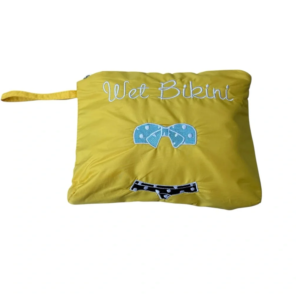 Charming Charlie Yellow Cosmetic Bag with‎ Blue Bow